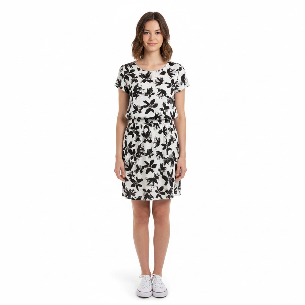 Banana Republic Factory Dress, Medium, Mini, Cut Out Detail, Black‎ White Floral